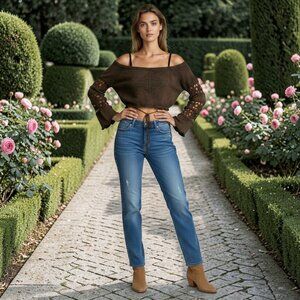 Rare vintage Boho Crochet crop top Y2K "Model Tested and Approved for Travel"